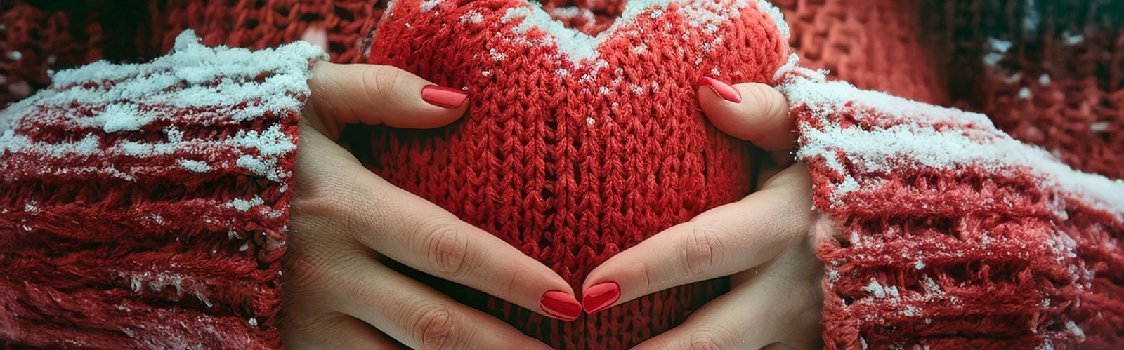 Hands cradling a knitted heart